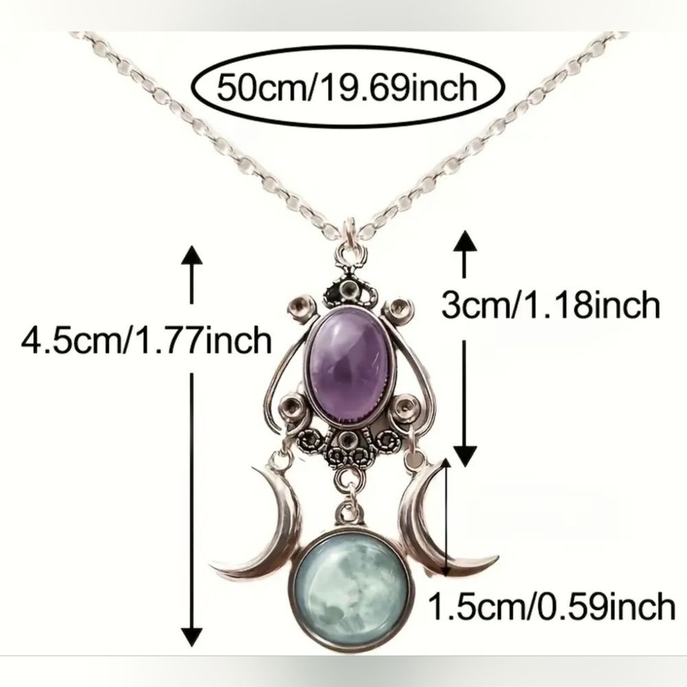 NEW Triple Moon Goddess Witchy Necklace Black Stones Boho Witchy - Picture 3 of 6